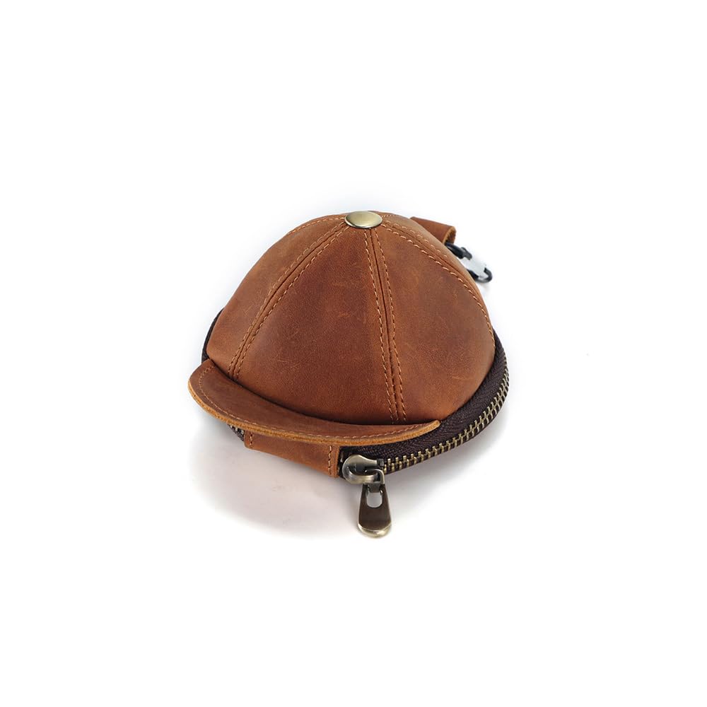 

Whatna Natural Thick Cowhide Leather Coin Purse Coin Case Mini Sacoche Carabiner Pouch Belt Loop Mini Wallet Small Wallet Billfold Card Case Earphone