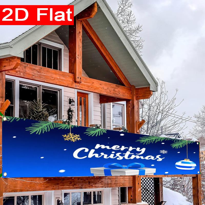 Blue & Silver Christmas Yard Sign, Merry Christmas Design, Polyester Outdoor Garden New Year Party Decoration