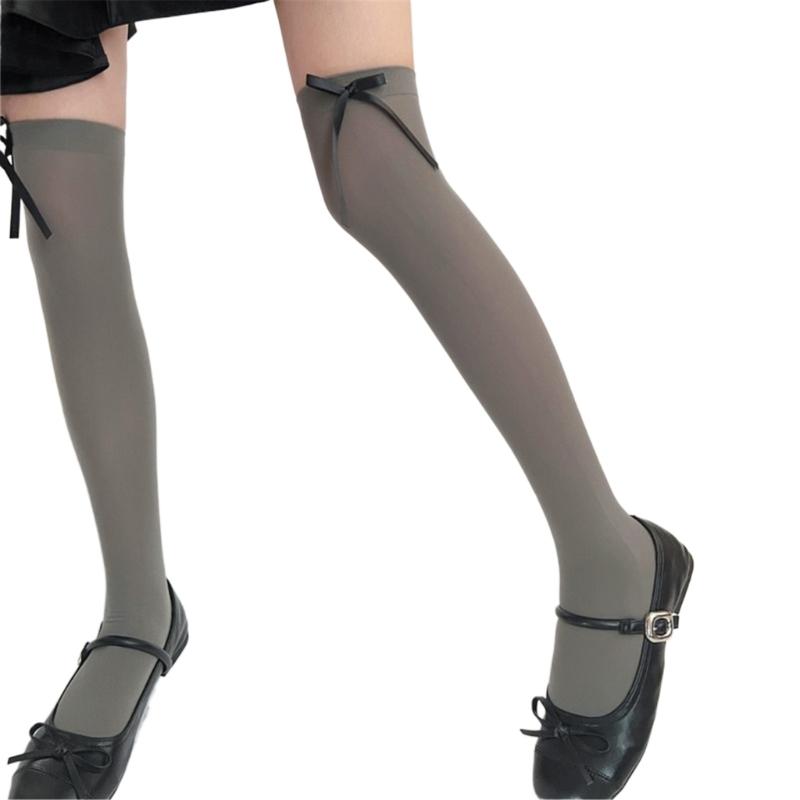 Ballett Elegante Samt Over-the-Calf Lange Socken für Damen Mädchen Süße Band Schleife Einfarbig Oberschenkelhohe Strümpfe