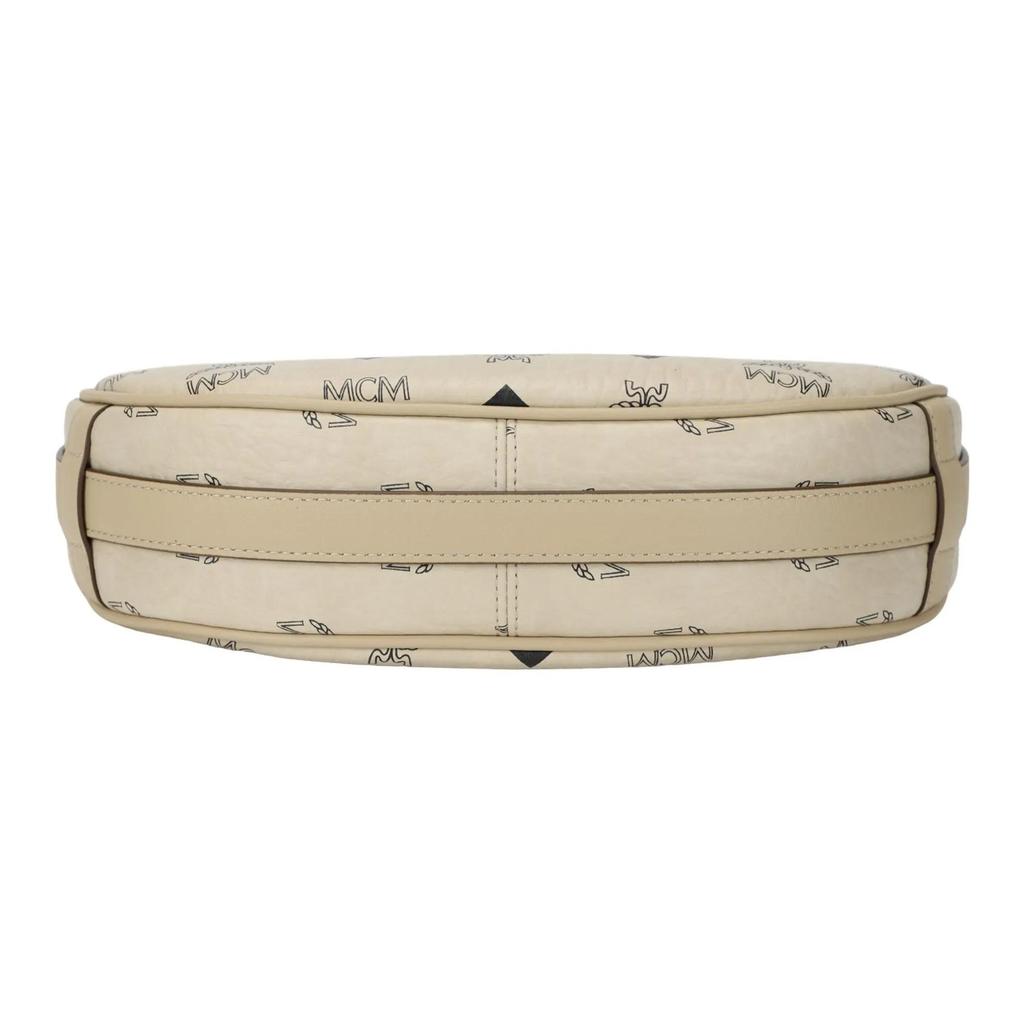 MCM Aren Visetos Half-Moon Monogram All-Over Print Leather Shoulder Bag Small Unisex Couple's Style Beige