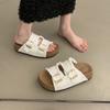 Belt Buckle Round Head Leaking Toe Half Slippers Women's 2025 Summer New Outer Wear Boken Sandals Retro Casual Beach Women's Shoes