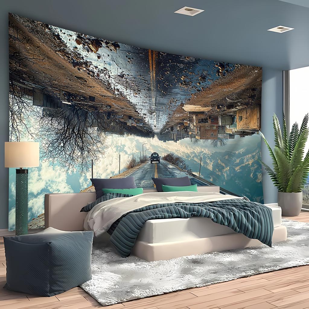 1pc Ultra Large Size Interesting The Sky Mirror Image Pavement Photo Background Cloth Wall Hanging Large Size Polyester Tapestry for Living Room Bedro