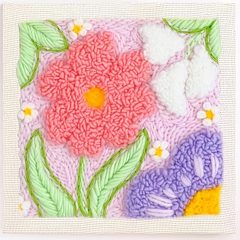 1 Set Punch Needle Beginner Kit with Adjustable Plastic Punches, Mixed Color Yarn, All Seasons Flower Theme Crafting Set, Complete Material Included