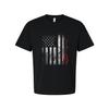 Unisex Fishing T Shirt With Red Fishing Rod Silhouette Over Subtle American Flag