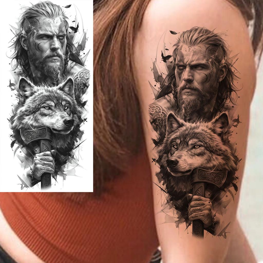1 Vel Cool Krijger Gladiator Tijdelijke Tatoeages Voor Mannen Vrouwen Realistisch Wolf Leeuw Waterdicht Nep Tatoeage Lichaam Arm Kunst Sticker