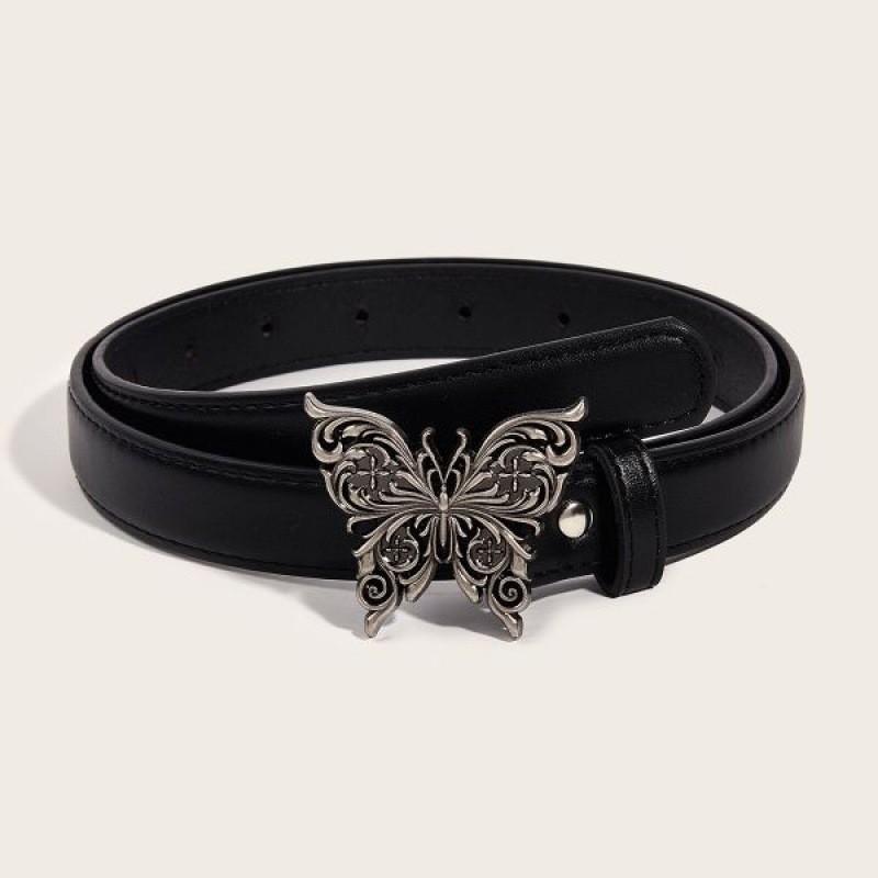 Stylish Retro Butterfly Women's Belt Crafted From Smooth Pu Material In Black And Coffee