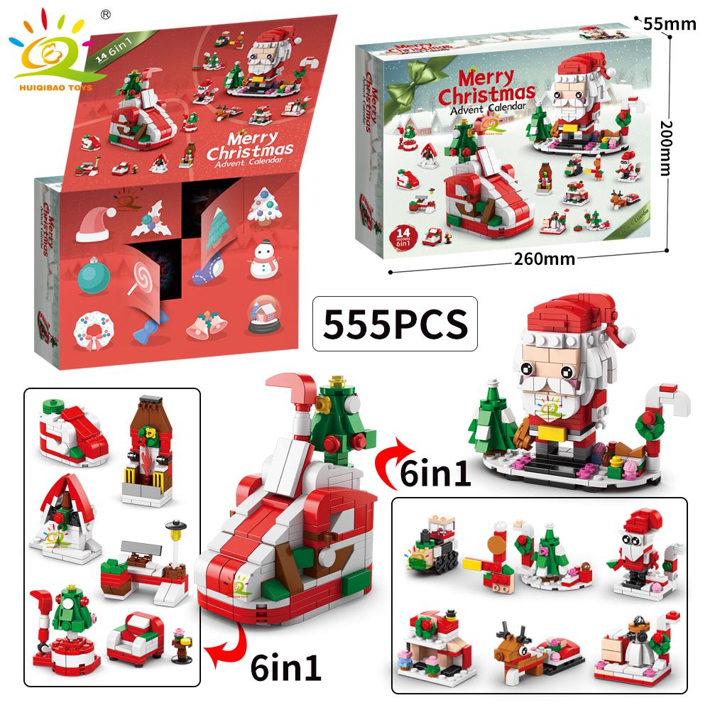 Christmas Countdown Calendar Elk Deer Santa Claus Building Blocks City Snow House Xmas Tree Bricks Set Toy for Children