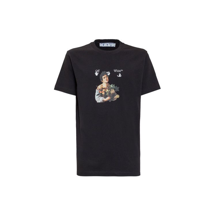 

Off-White Caravaggio Boy Slim Tee Черные/белые мужские топы OMAA027S21JER0111001 S