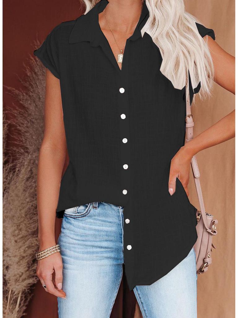 Ärmelloses, lockeres Damen-Oberteil für den Sommer – Revershemd im europäischen und amerikanischen Stil in Unifarben