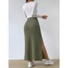 GMXIA Spring Summer High-waisted Side-slit Fitted Knitted Solid Color Women's Skirt