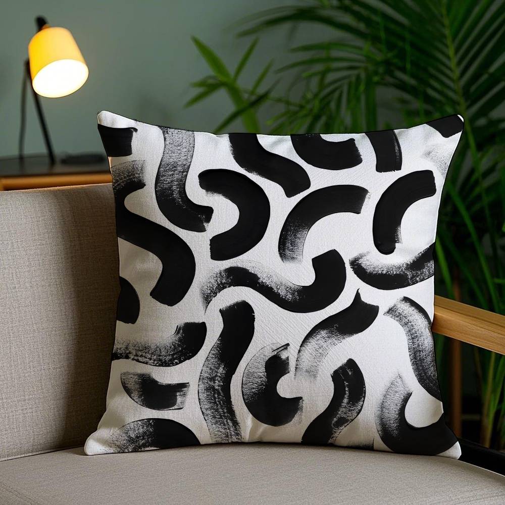 Black and White Striped Geometric Rectangle Pillow Case Anti-dustmite Pillowcase Invisible zipper silky short plush Sofa