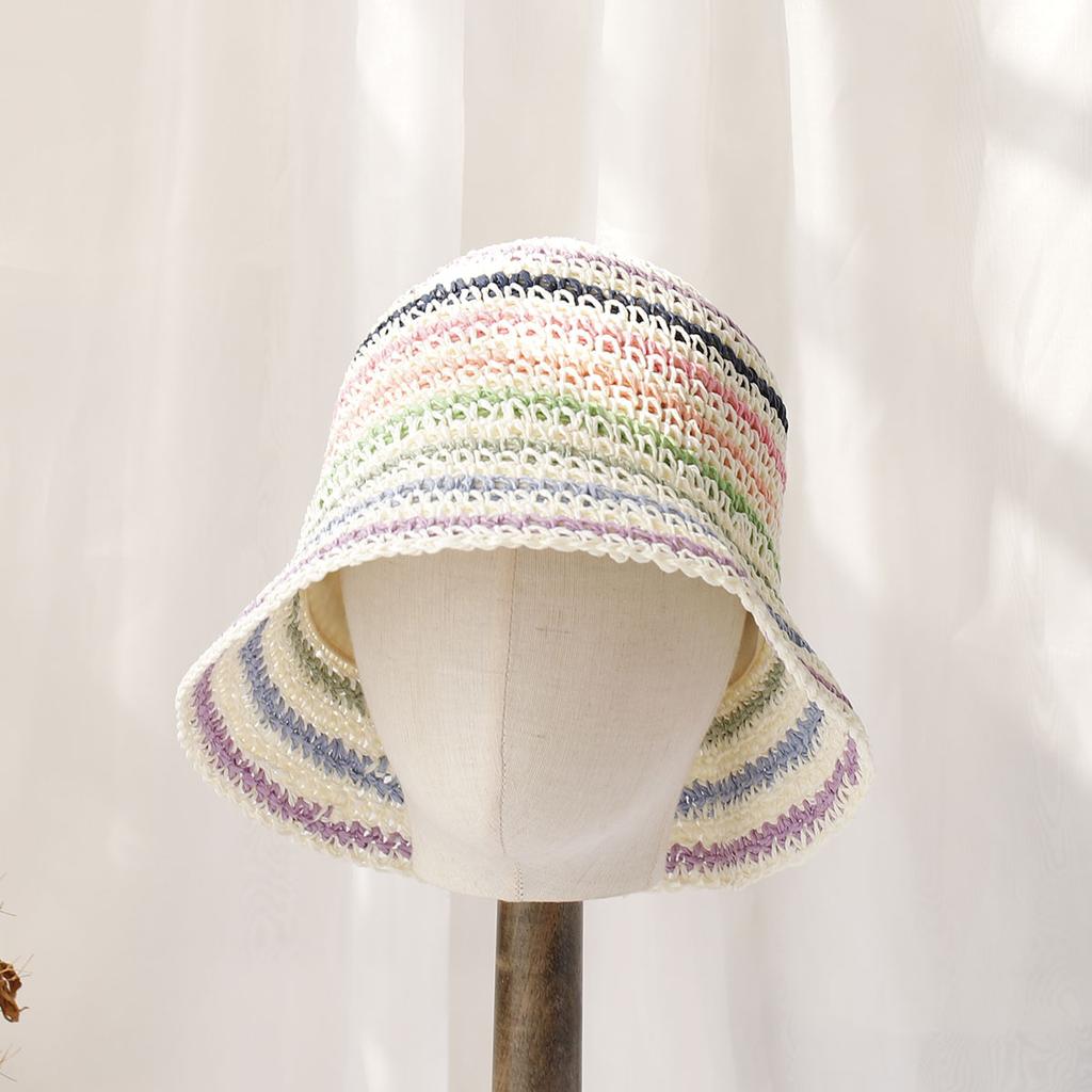 2024 Womens Straw Hat crochet hat Striped Rainbow UV Protection Sun Visor beach hat Women Visors Ladies hat Women Summer hat Cap