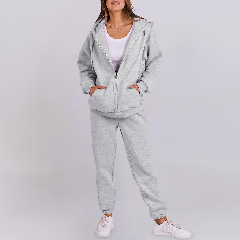 Completi da Donna 2 Pezzi Felpa Tuta Set Felpa Sostenibile Pantaloni della Tuta Larghi alla Moda Con Tasche