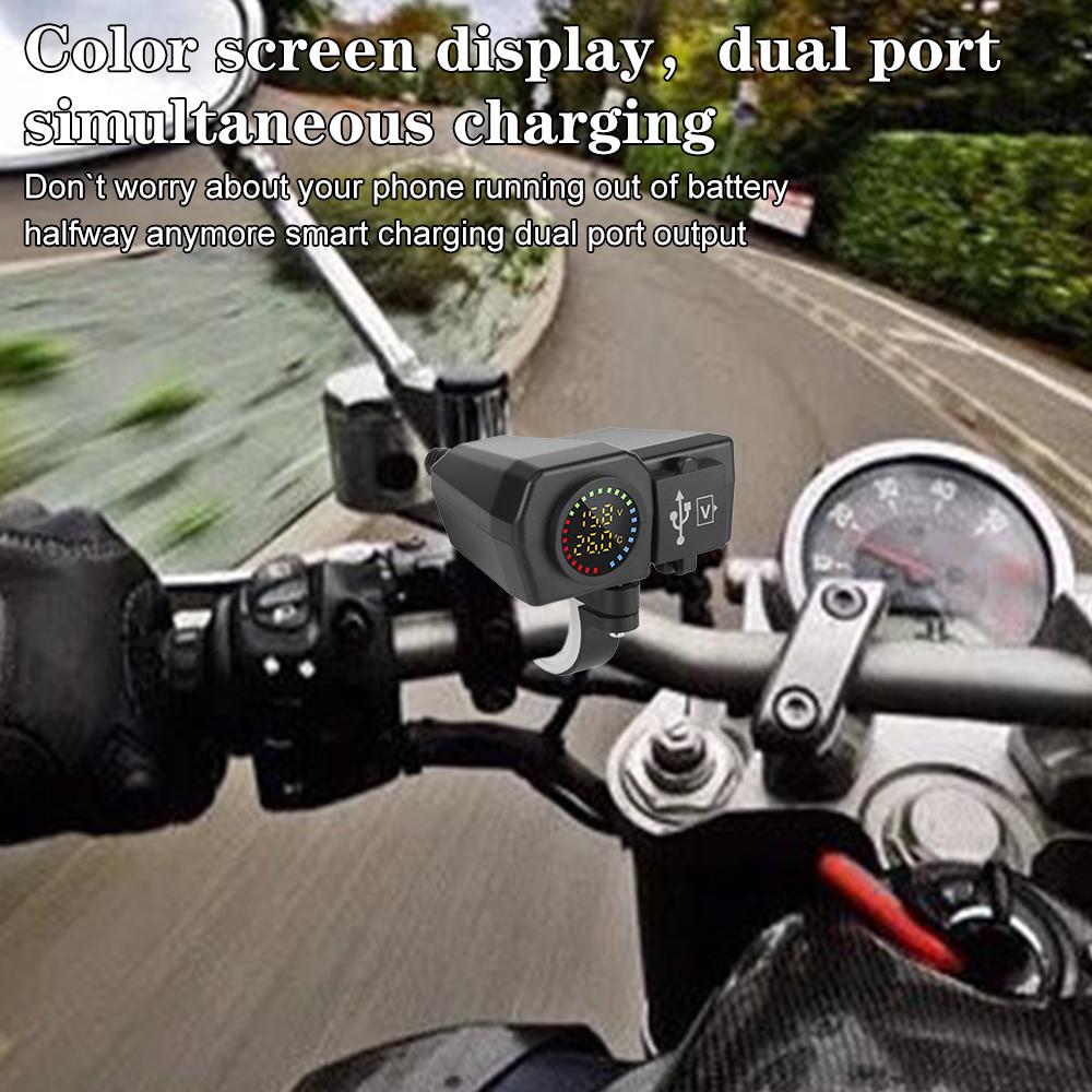 Motorcycle QC3.0 PD Charger Socket 36W USB Type-C Fast Charging Digital Display Voltmeter Thermometer Motorcycle Charger Plug