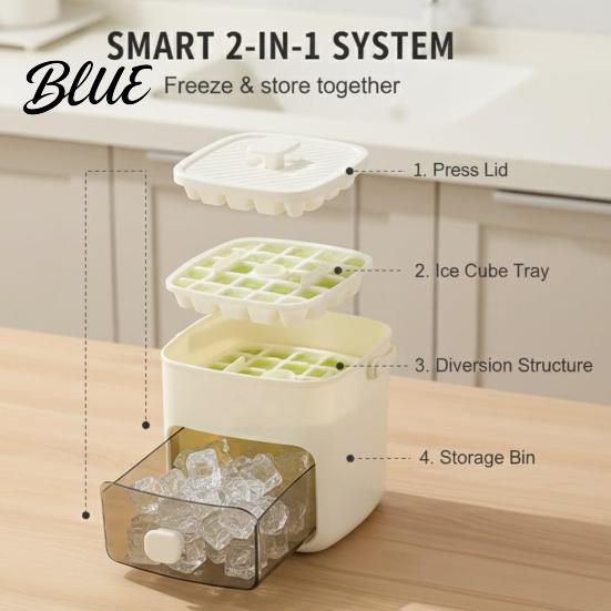 Efficient Ice Making System 48 Cube Maker with Easy Push Release Lid Bin Tray Built-in Storage Box for Whiskey Cocktails Coffee Beverages Freezer