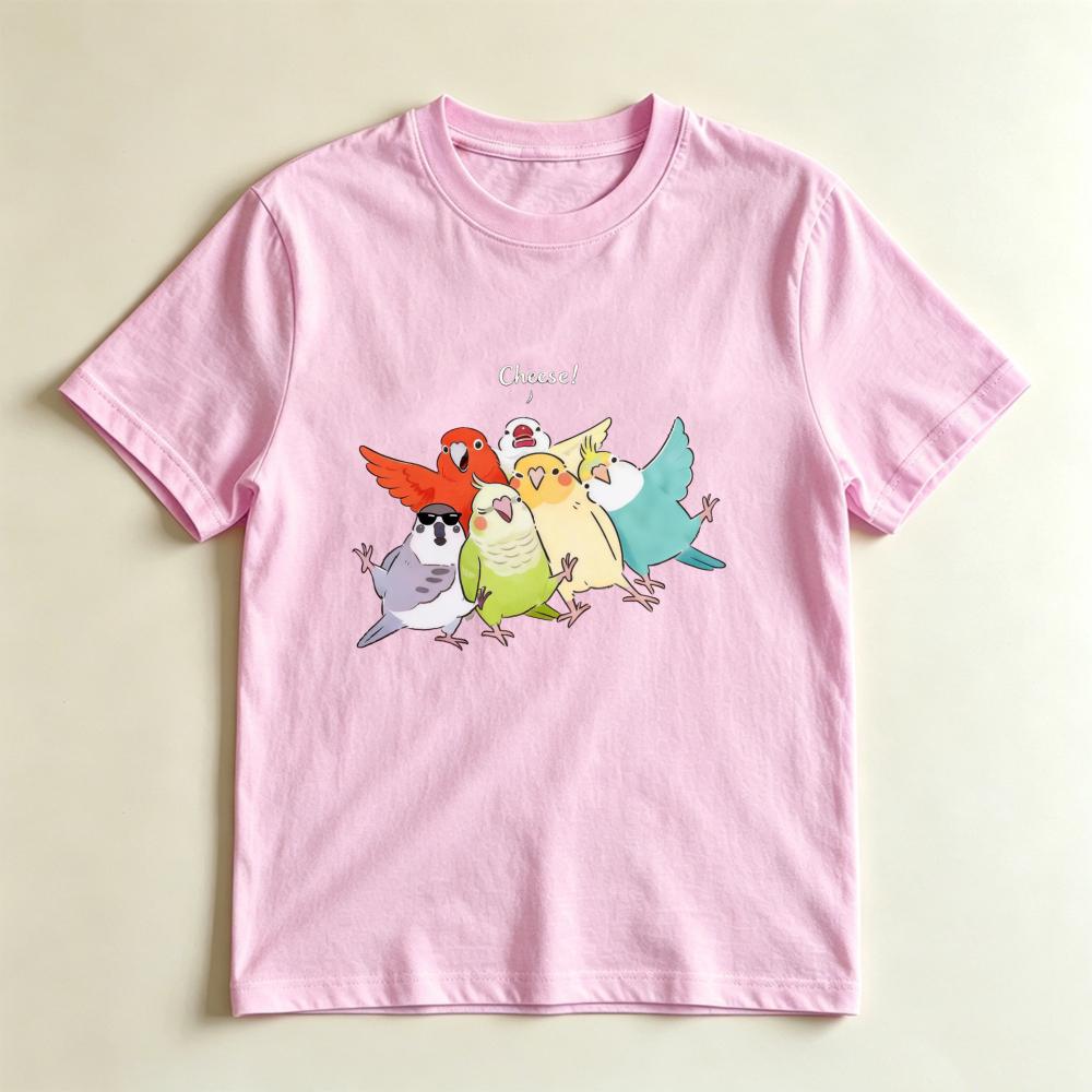 Cheese Funny Parrot Selfie Colorful Bird Group Casual Graphic Tshirt Parrot Lover Gift Tshirt Adorable Bird Owner Casual Tee S