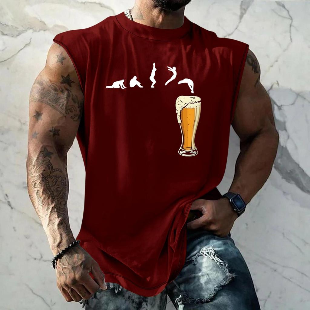 Men Sleeveless Tank Top Loose Fit Casual Streetwear Muscle Shirt with Graphic Print Texture for Sports Vacation Daily Wear