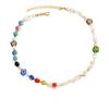 European & American Colorful Beaded Glass Flower Necklace - Trendy & Versatile Clavicle Chain for Women.