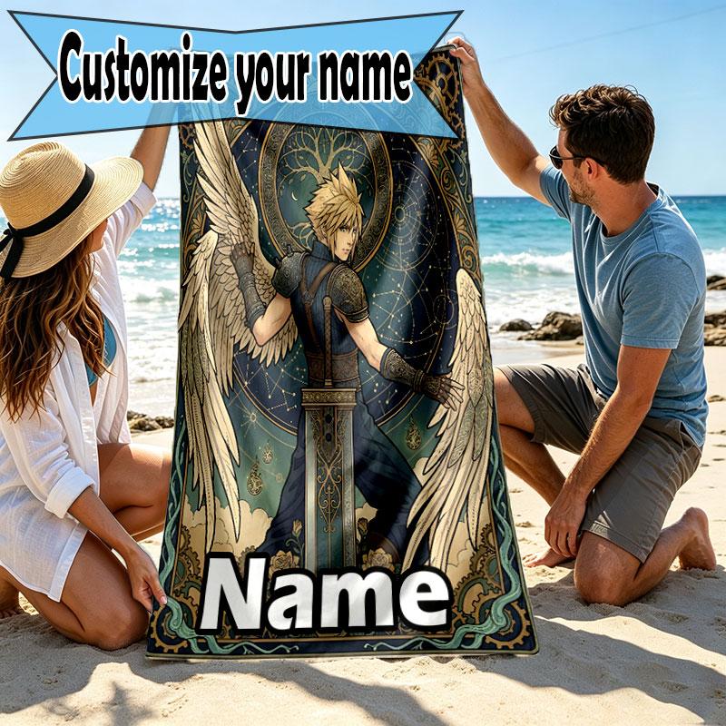Custom Name Personalized Final Fantasy Print Beach Towel, for Trip Camping Beach Party Home Decor, Birthday Gift for Family & Friends