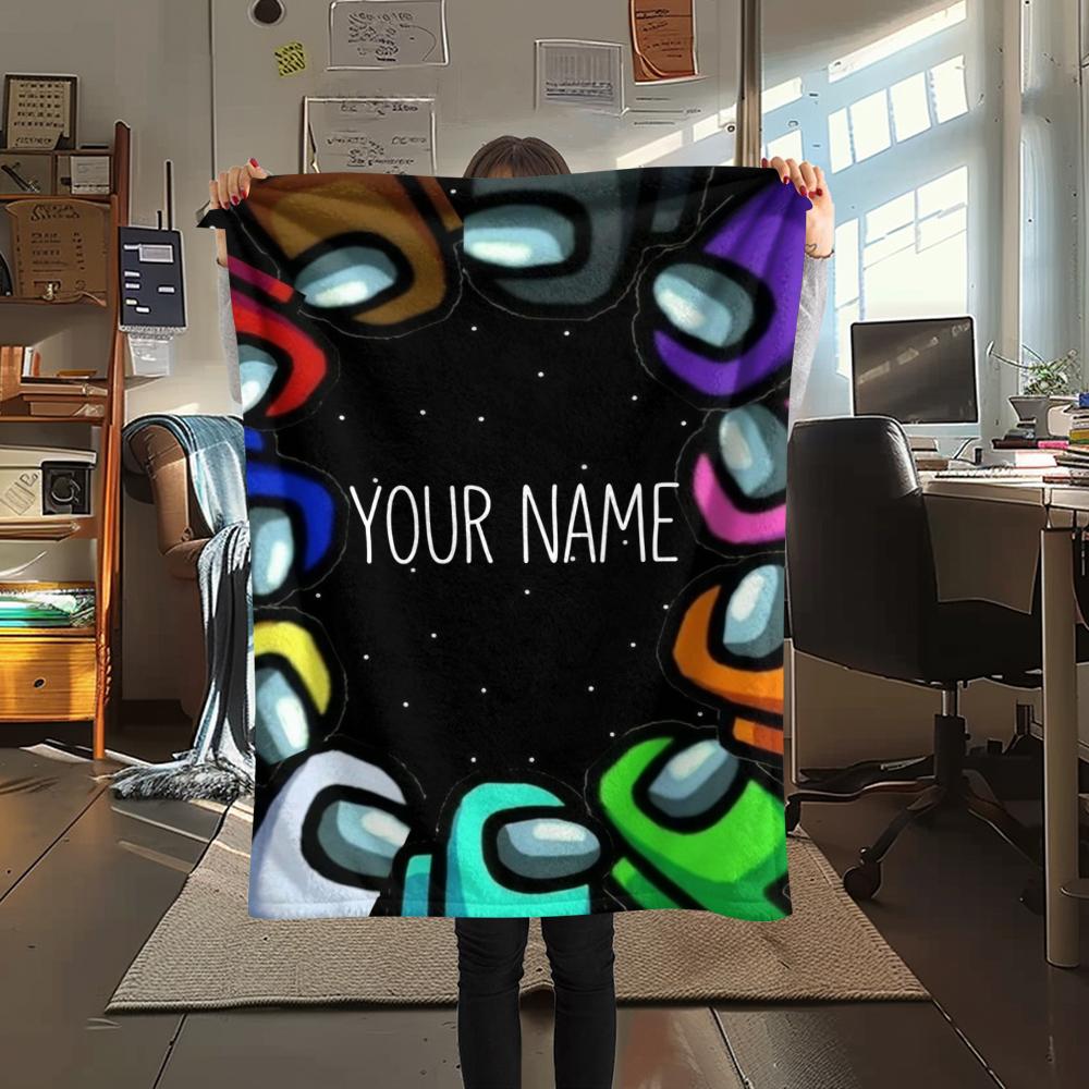 1PC Custom Name Among us Patterned Flannel Blanket Suitable For All Seasons for Home Decor Warmth and Comfort Gifts Holiday Present_xia