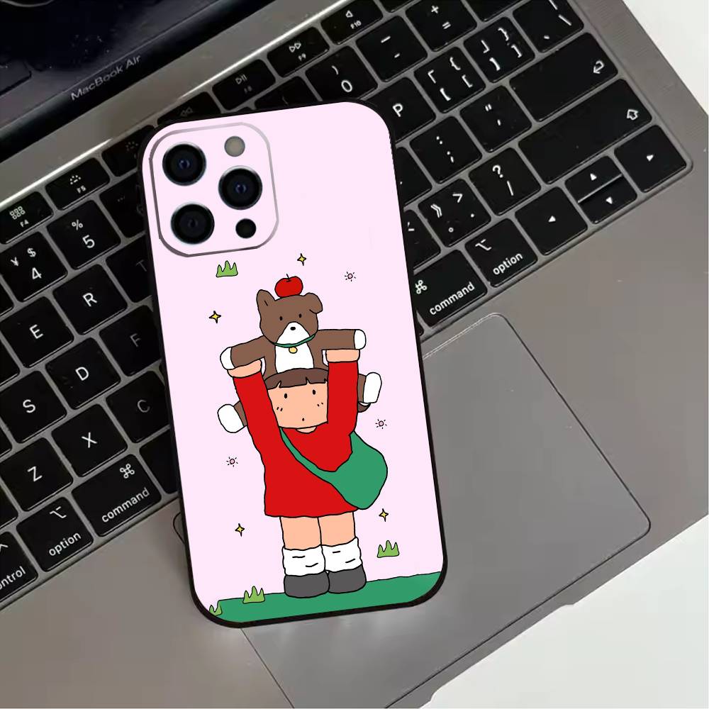 Cute Cartoon Couple Phone Case For iPhone 17,16,15,14,13,12,11 Plus,Pro Max,XS,Soft Silicone Black Cover