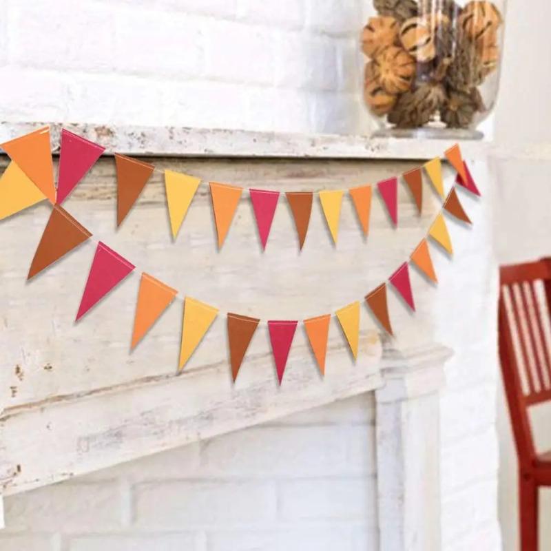 4 meters Red Orange Autumn Birthday Garlands Thanksgiving Decorations Paper Banner Flag String Wall Fireplace Holiday Decoration