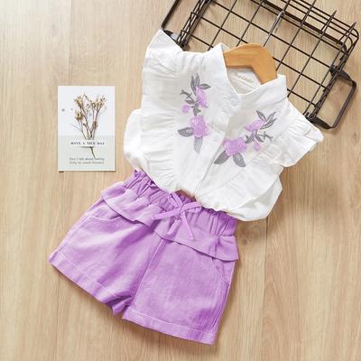 Dziewczęcy letni cienki zestaw haftowany top bez rękawów + szorty dwuczęściowy