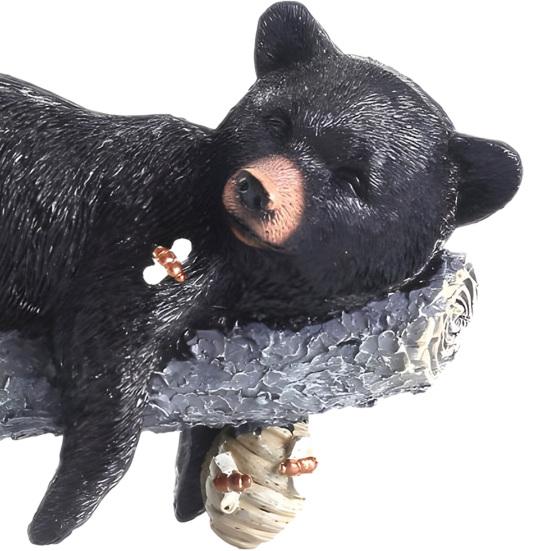 Cute Black Bear Cub Garden Statue, Tree Branch Decor with Honeycomb & Bee Accents for Outdoor Yard, Fence or Indoor Wall Decoration