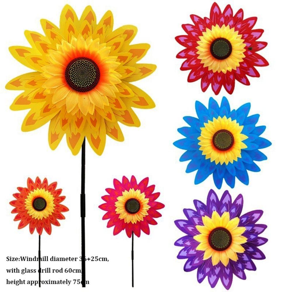 Mehrere Stile Drehende Sonnenblume PVC-Stab Stehende Rasenblume Windrad Outdoor Party Picknick Dekoration