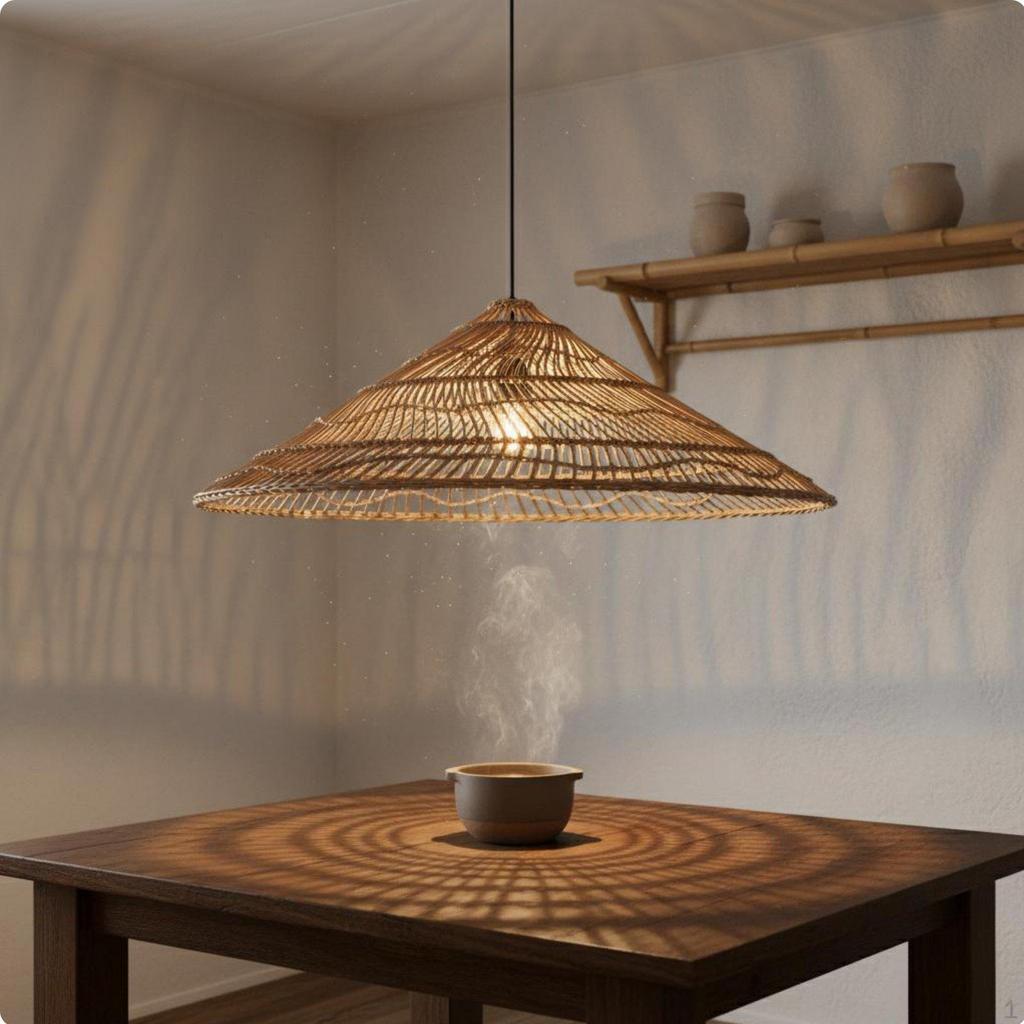 Rattan Pendant Lampshade Retro Design Woven Hanging Light Shade Rustic Elegance Fiber Lamp Cover for