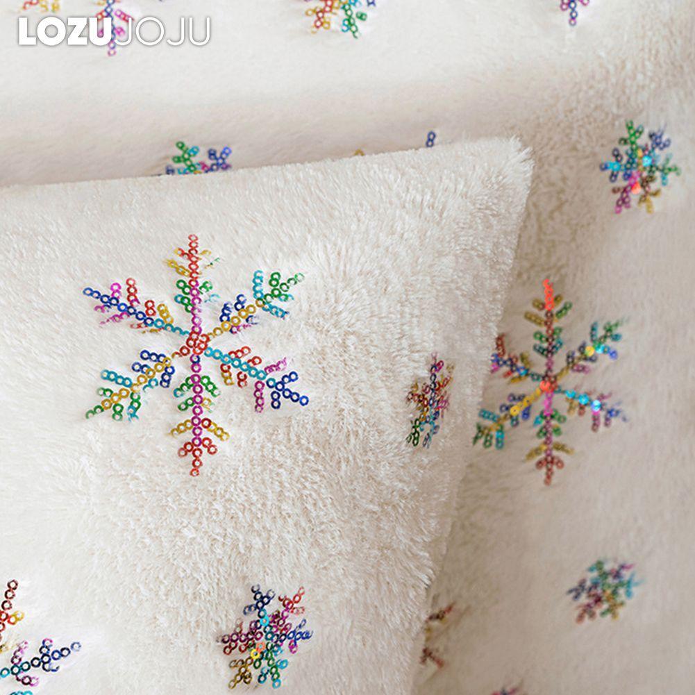 1PC LOZUJOJU Christmas Snowflake Pattern Pillowcase Embroidered Sequin Cushion Cover for Sofa Living Room Bedroom Home Decor