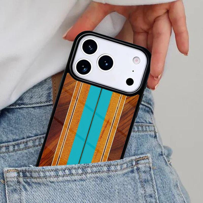 Hawaiian Faux Wood Surfboard Phone Case for iPhone 16e 15 14 13 12 17 Pro Max Plus Air 17pro Cover Coque