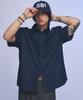 SOMEPLACE MAN Washed Denim One Pocket Snap Short Sleeve Collar Loose Oversized Half Shirt [Medium Blue]