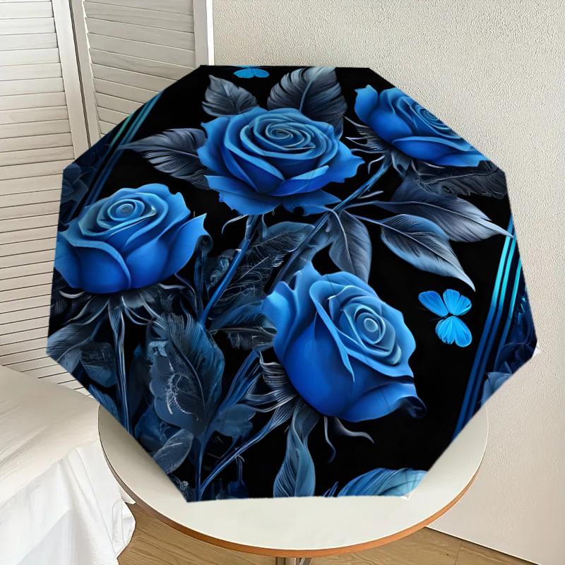 

1pc Blue Roses Butterfly Floral Design Umbrella with Plastic Handle,Suitable for All Seasons Home Travel Outdoor UmbrellaDD1073