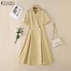 ZANZEA Women Casual Turn Down Collar Loose Summer Short Sleeve Dress