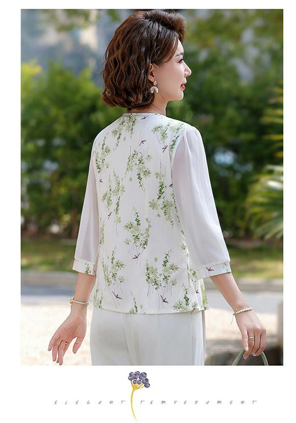 Elegant Summer Short-Sleeved Top for Middle-Aged Women