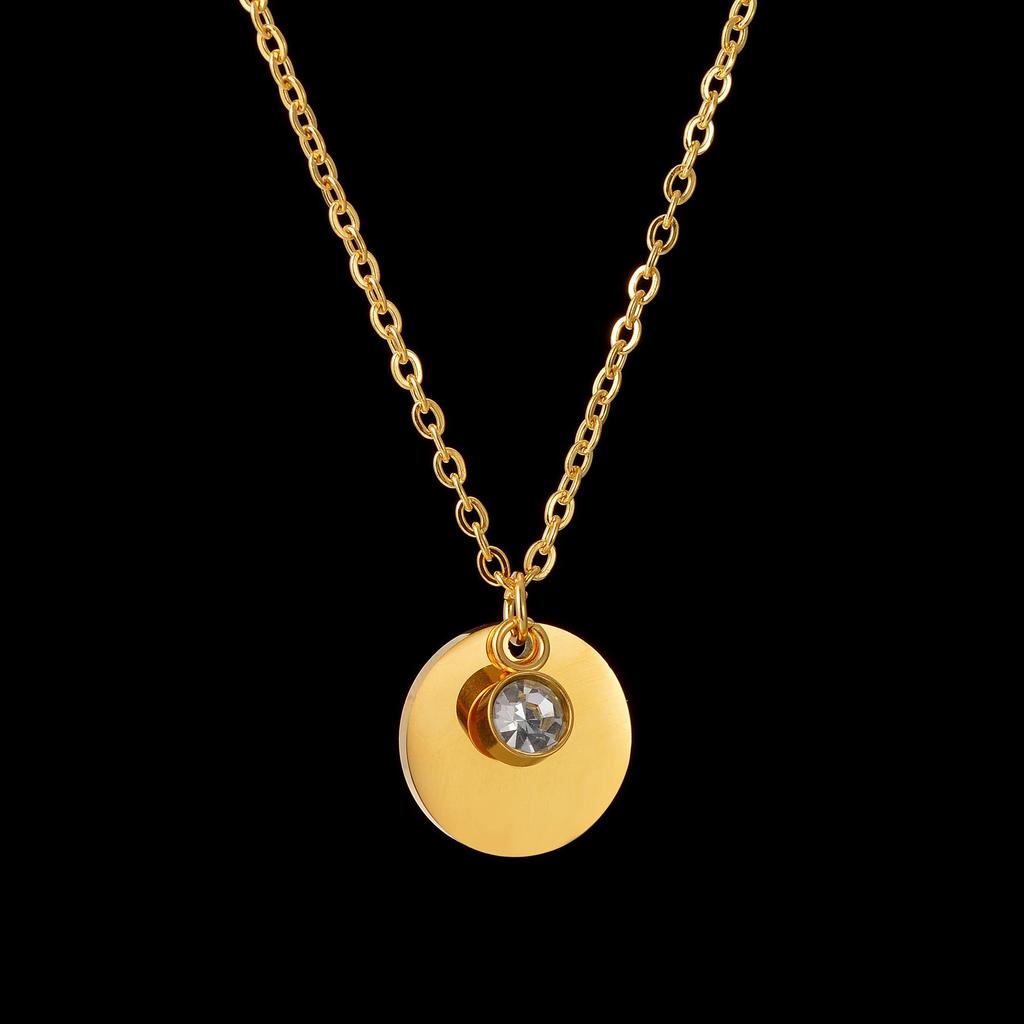 Titanium Steel Engraved Name Necklace with December Birthstone Pendant