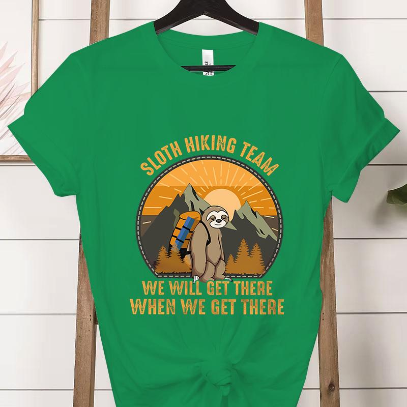 Sloth Hiking Team Printed Tshirt Adventure Hiking Lover Gifts Crew Neck Short Sleeve Tshirt Funny Sloth Moutainers Retro Shirt