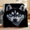 Cozy Husky Dog Print Flannel Blanket, 280gsm Soft Warm Fleece Throw for Sofa, Bed, Travel, Camping, Living Room, Offic