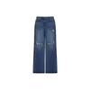 Ss22 Washed Distressed Straight Leg Loose Denim Jeans Women Jeans Dark-Blue WD-DP1-22-315-W-BL