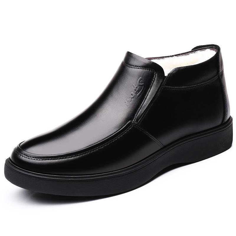 Men's Cotton Shoes Velvet Cotton Leather Shoes Leather Non-slip Dad Shoes Thickened Middle-aged and Elderly Wool Winter Shoes Warm Elderly Shoes