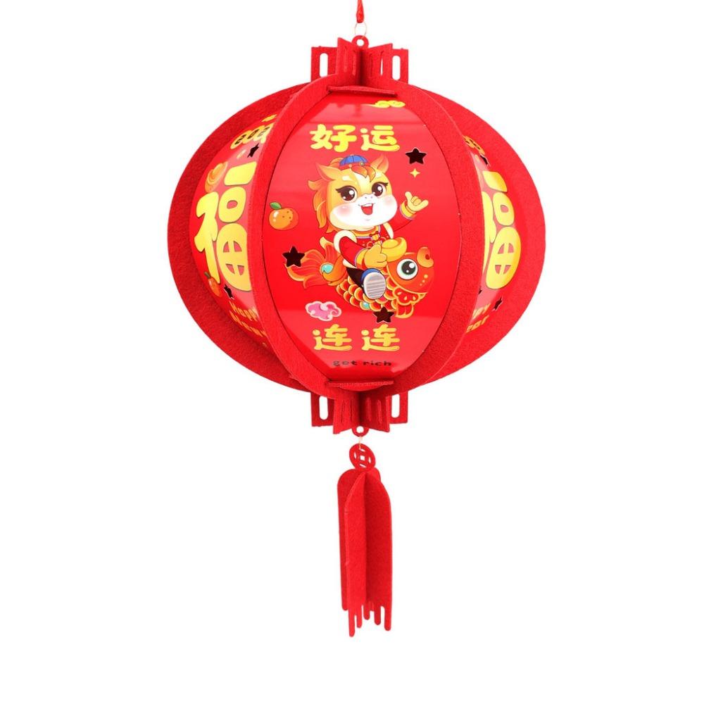 Felt Chinese Lantern Cartoon with Tassel Year of the Horse Lantern Hanging Ornaments 3D Chinese New Year Lantern 4inch