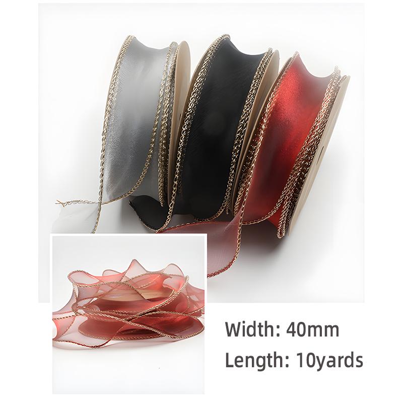 10Yards 40mm Golden Wavy Edge Chiffon Ribbon DIY Accessories Ribbon for Bows Bouquets Gift Wrapping Sewing Clothes Materials