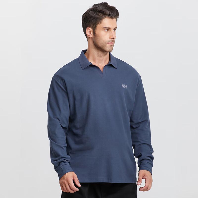 Men's Plus Size Long Sleeve V-Neck Polo Shirt