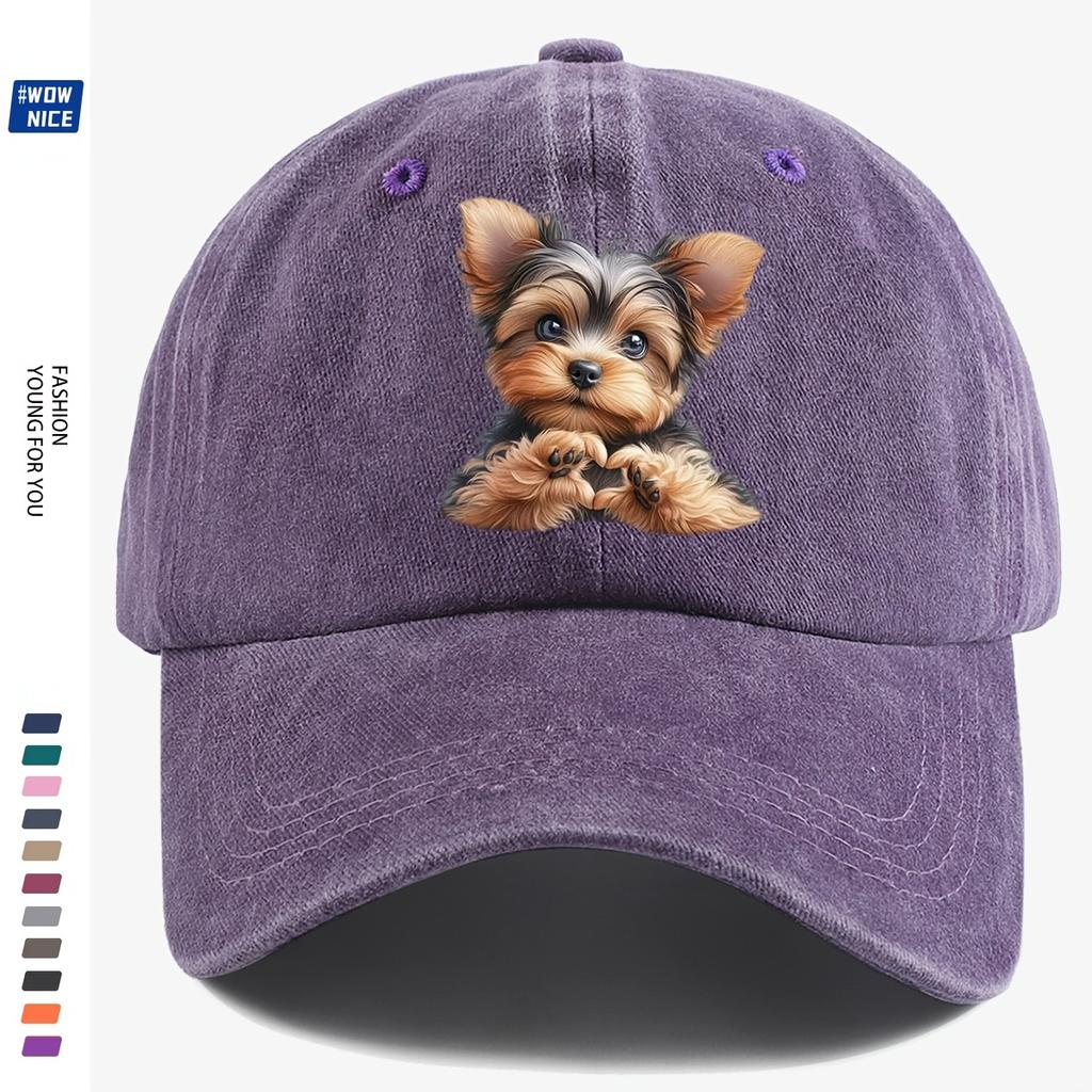 pc Cute Yorkshire Puppy with Heart and Paw Print Design Baseball Cap Comfortable and Breathable Casual Hat Adorable and Aesth
