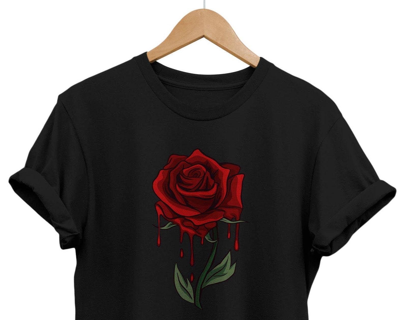 Bleeding Rose T-shirt: Floral Goth Grunge Graphic Tee M