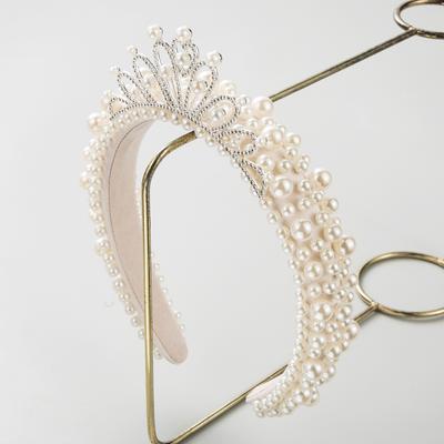 New Niche Light Luxury Bridal Hair Band For Female Korean High-end White Pearl Princess Crown With High Head Hair Accessories