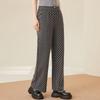 Women's Plaid Wool Blend Straight Wide-Leg Trousers