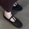 Sheepskin version~ French retro woven hollow T-shaped buckle Mary Jane shoes femininity round head flat bottom light mouth single shoes