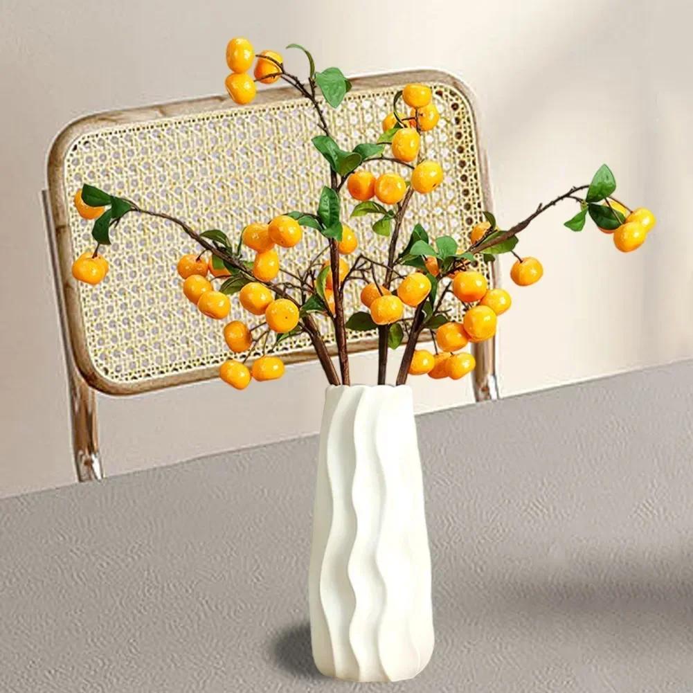 Künstlicher Orangenast Set mit 3 Stück für Heim Büro Hochzeit Dekoration Schaufensterdekoration mit lebensechten Früchten und flexiblen Drahtstielen